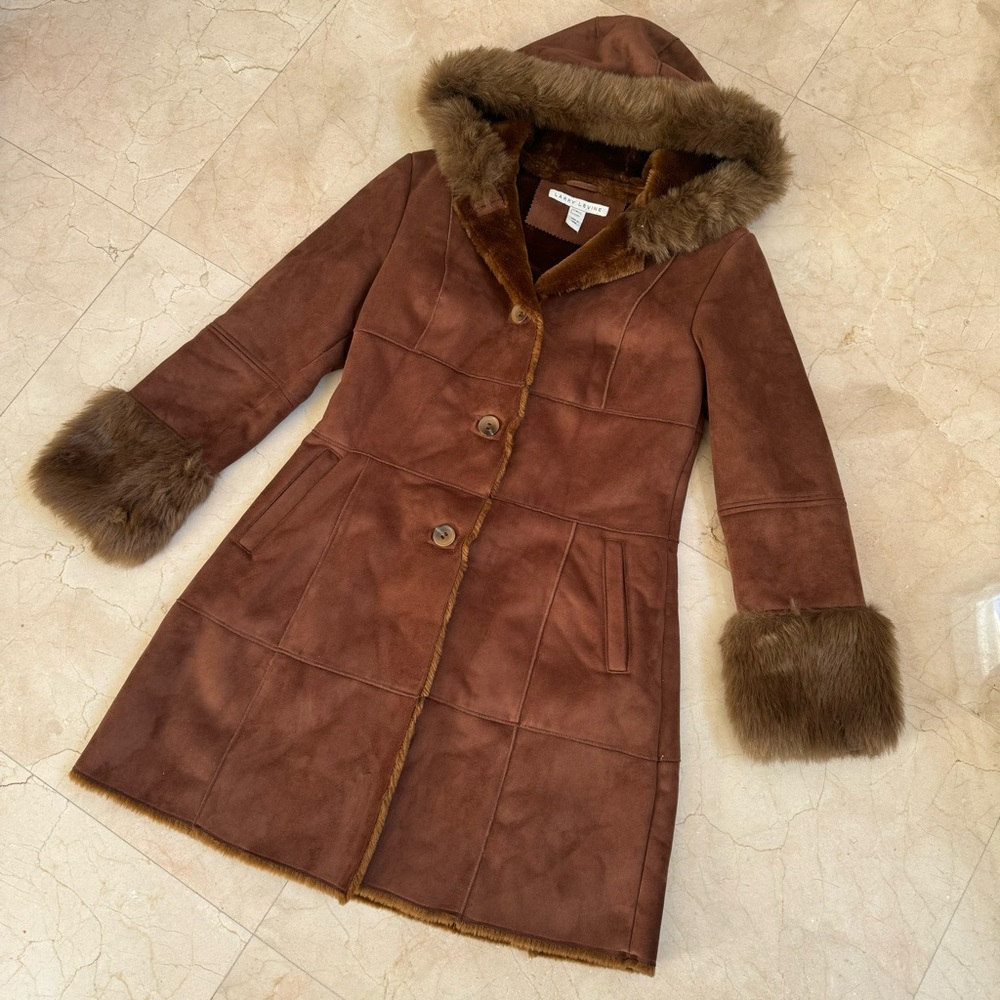 Brown Faux Fur Trimmed Women's Coat